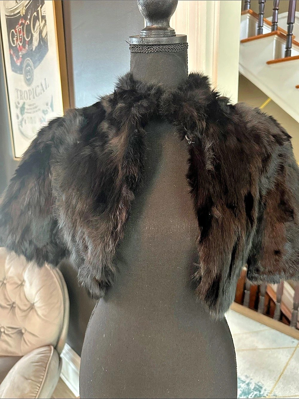 Jennyfer J genuine rabbit Fur Cape in Black Size Medium Like New